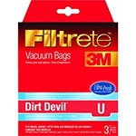 Dirt Devil Vacuum Filters, Bags & Belts DIRT DEVIL PLATINUM FORCE replacement part Filtrete 65733A- Dirt Devil Type U - 3 Vacuum Bags 3-Pack