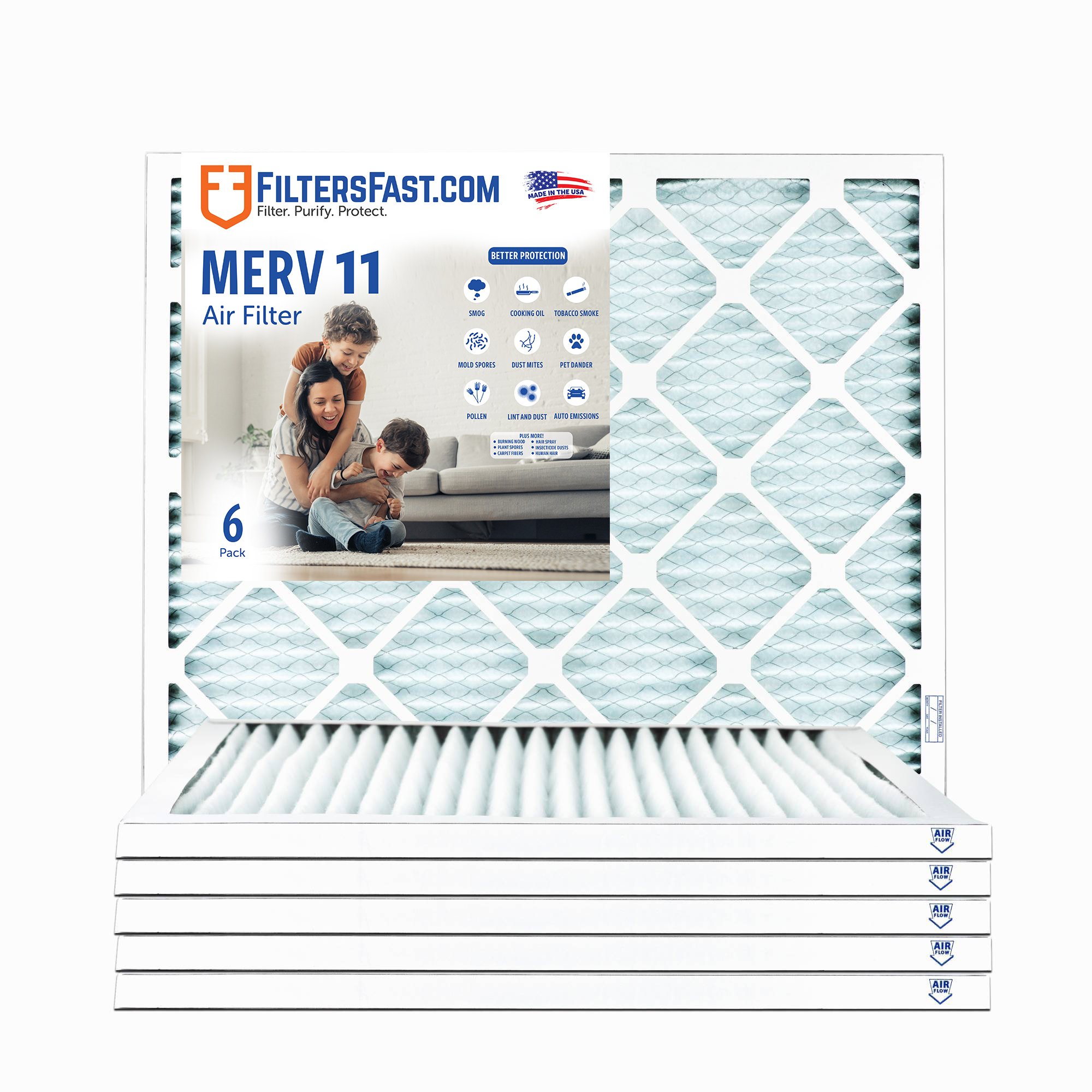 1" MERV 11 Furnace & AC Air Filter by Filters Fast® - 6-Pack