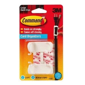3M Command Cord Clips - 2 Large Clips 3 Med Strips