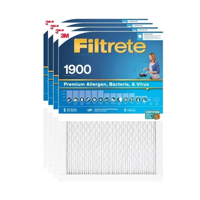 Genuine 3M Filtrete MPR 1900 Premium Allergen, Bacteria, Virus 1" Furnace & AC Air Filter - 4-Pack