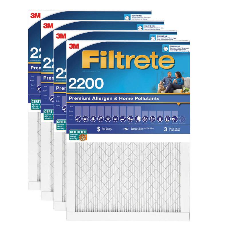 3M Filtrete 2200 MPR Premium Allergen & Home Pollutants Air Filter (Deep Blue) - 4-Pack