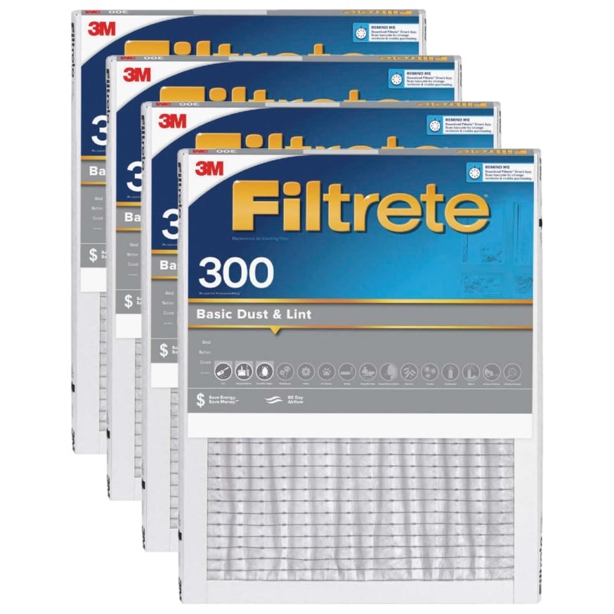 3M Filtrete 300 MPR, Basic Dust & Lint Air Filter, 16x20x1, 4-Pack