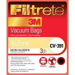 NuTone Vacuum Filters, Bags & Belts ALL NUTONE VACUUM CLEANERS WHICH USE CV-391 replacement part NuTone CV-391 Vacuum Bags Micro Allergen 3-Pack