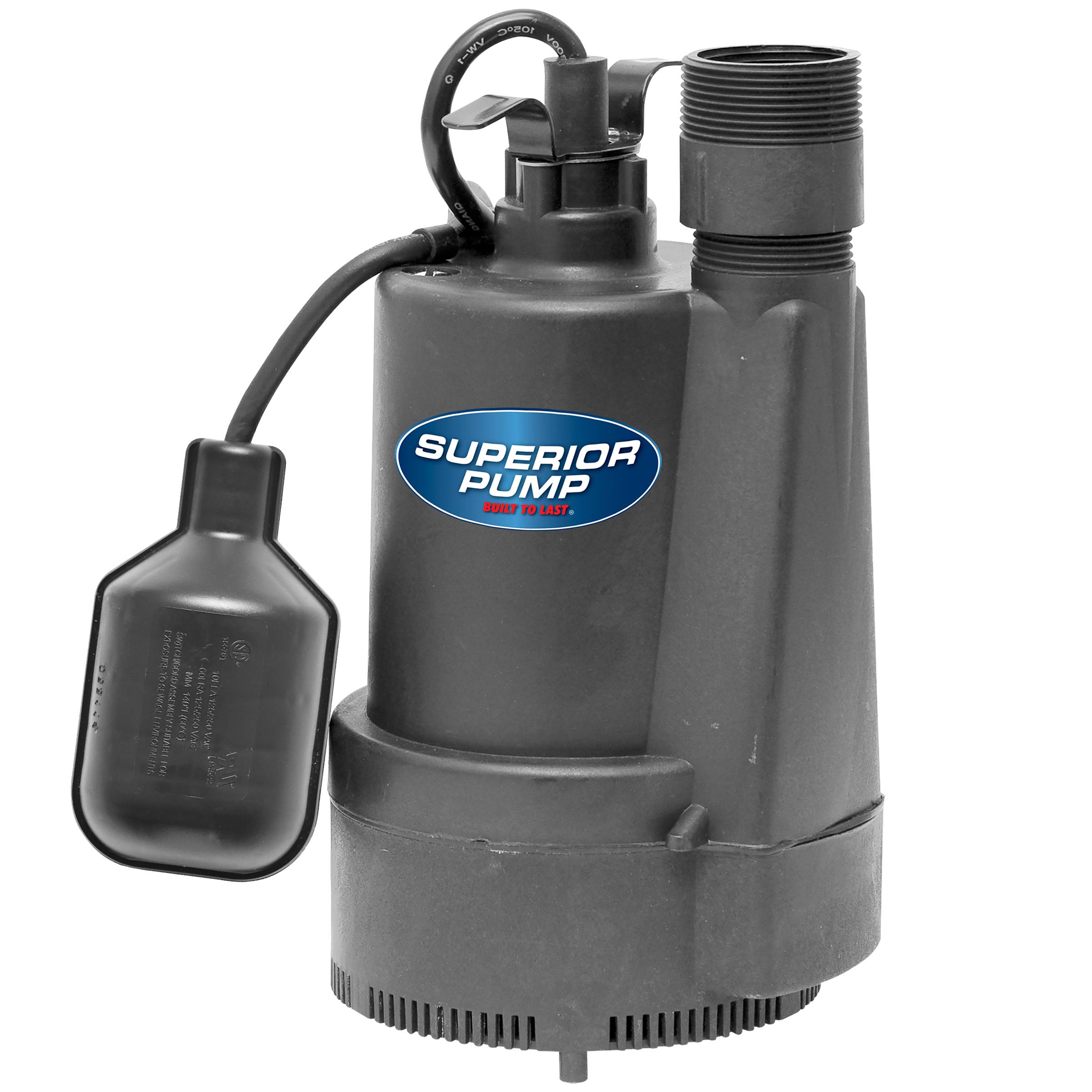Superior Pump 92330 Thermoplastic Sump Pump with Tethered Float Switch