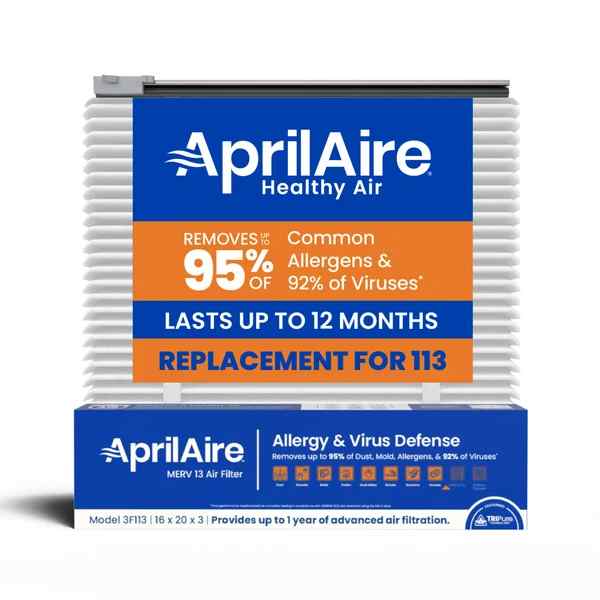 AprilAire APRILAIRE 1110 replacement part - Genuine AprilAire TriPure 113 16x20x3 MERV 13 Allergy & Virus Defense Air Filter + Upgrade Rails | Replaces AprilAire 113