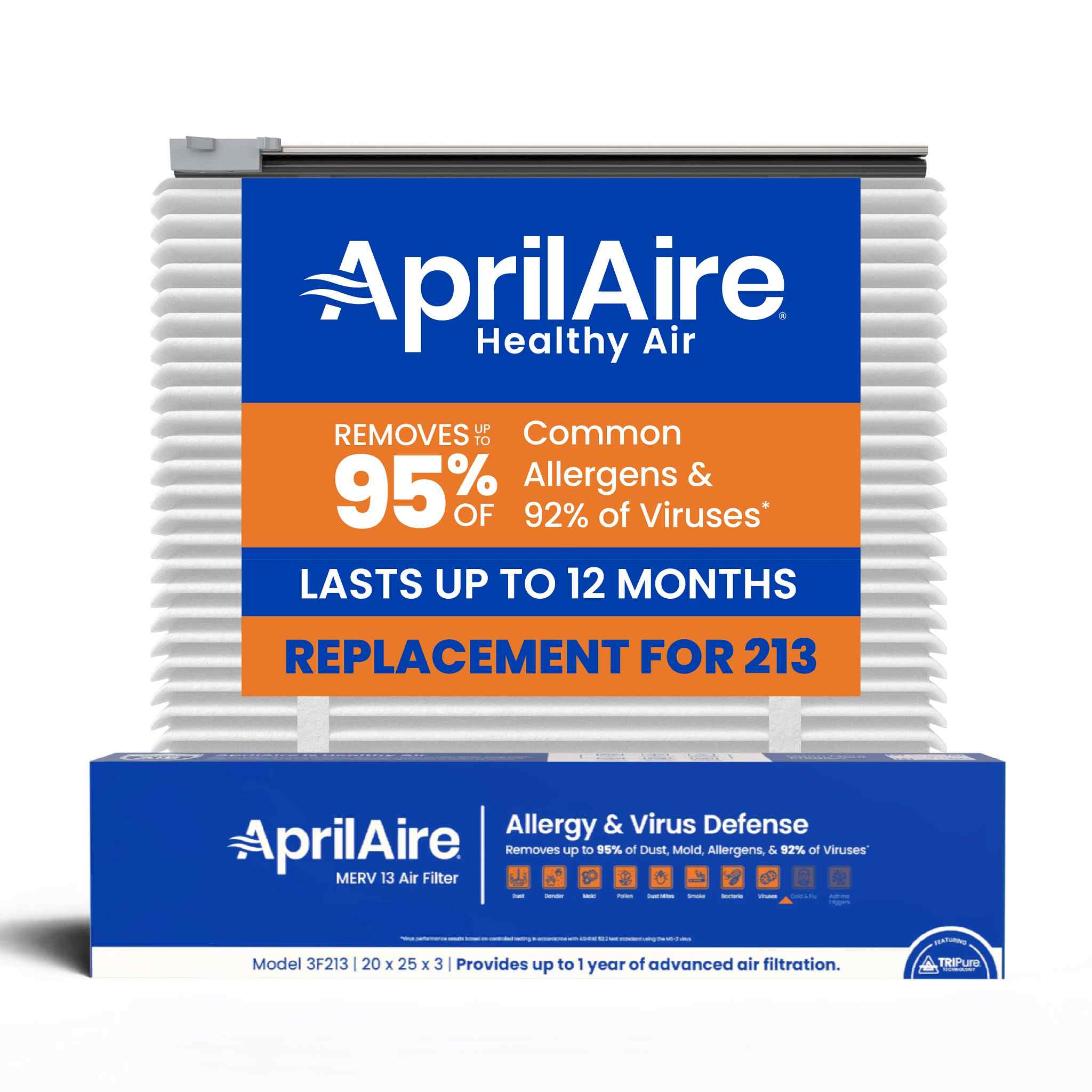 Aprilaire APRILAIRE 2200 replacement part - Genuine AprilAire TriPure 213 20x25x3 MERV 13 Allergy & Virus Defense Air Filter + Upgrade Rails | Replaces AprilAire 213
