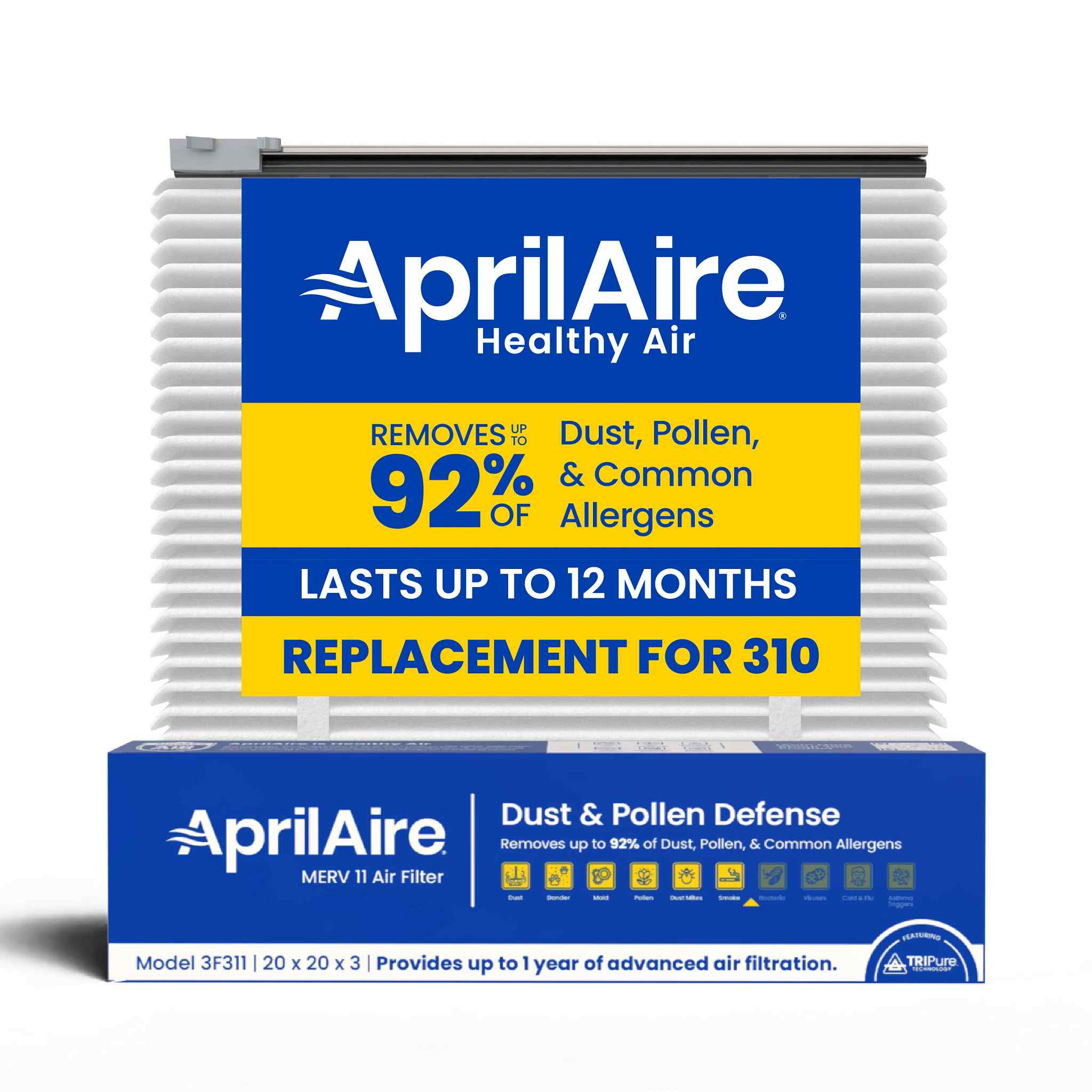 AprilAire APRILAIRE 3310 replacement part - Genuine AprilAire TriPure 310 20x20x3 MERV 11 Allergy & Virus Defense Air Filter + Upgrade Rails | Replaces AprilAire 310