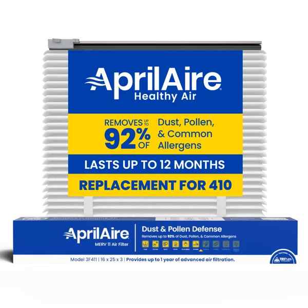Genuine AprilAire TriPure 410 16x25x3 MERV 11 Allergy & Virus Defense Air Filter + Upgrade Rails | Replaces AprilAire 410