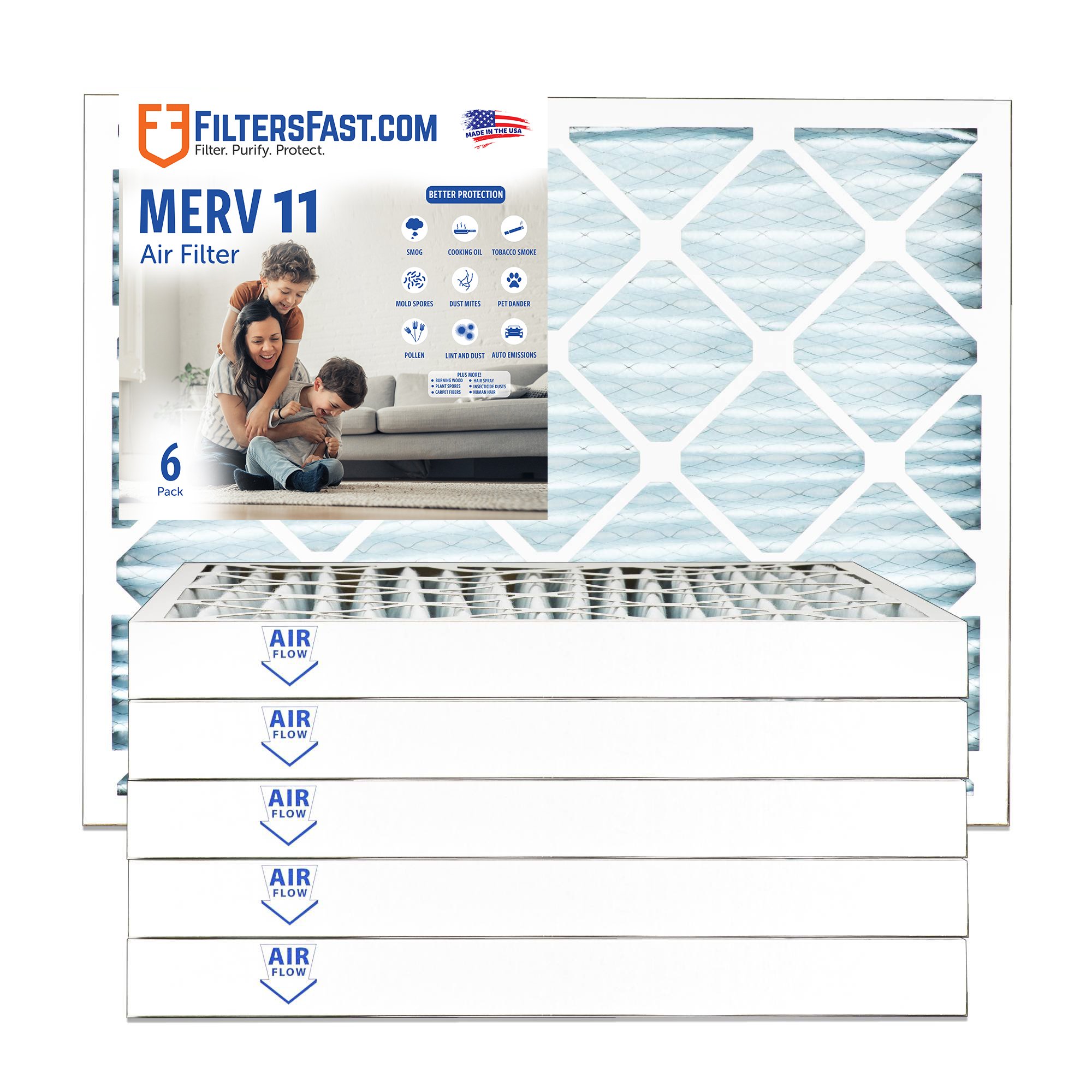 2" MERV 11 Furnace & AC Air Filter by Filters Fast® - 6-Pack