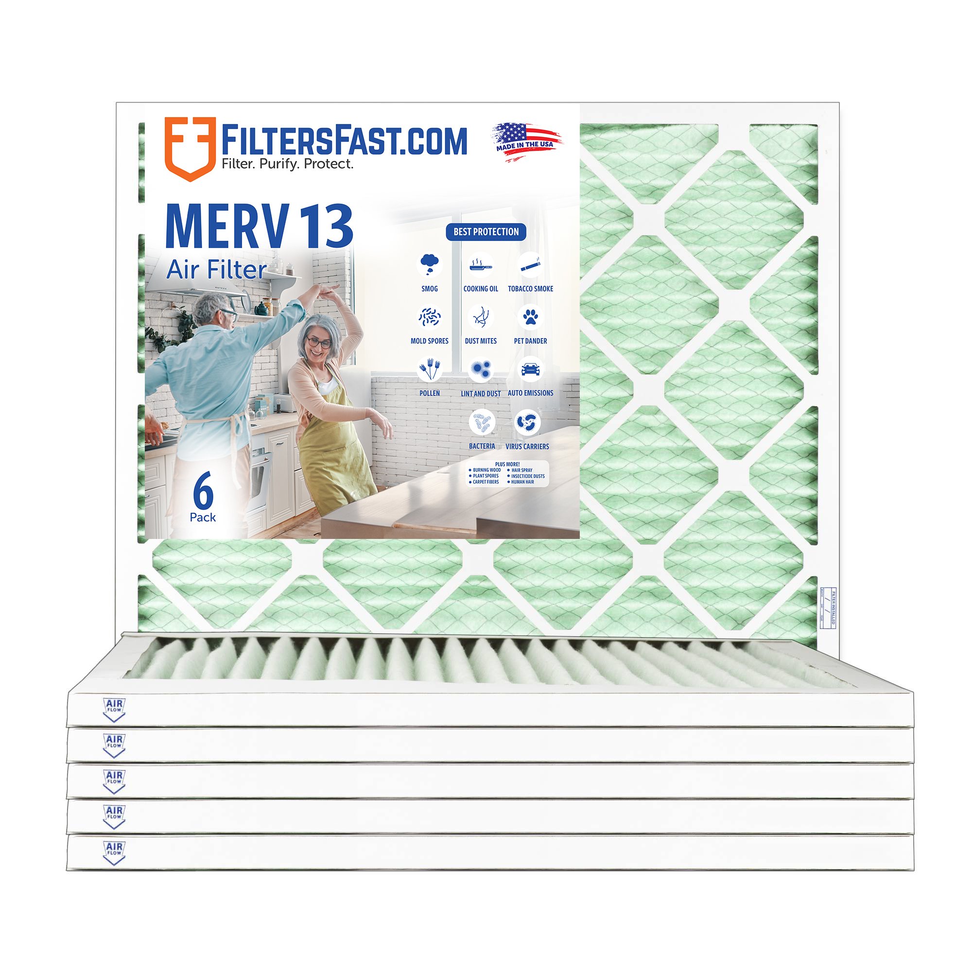 1" MERV 13 Furnace & AC Air Filter by Filters Fast® - 6-Pack