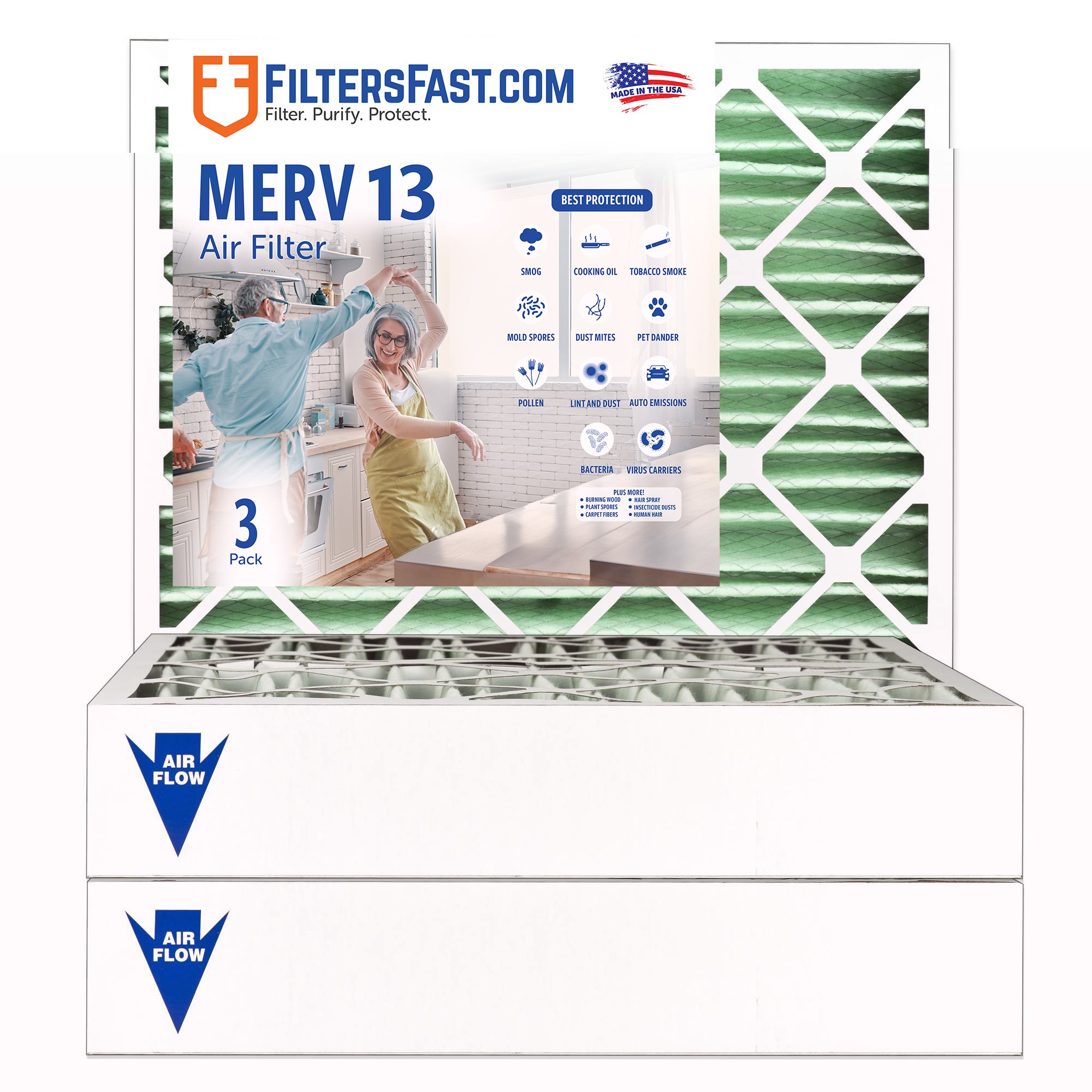 4" MERV 13 Furnace & AC Air Filter by Filters Fast® - 3-Pack