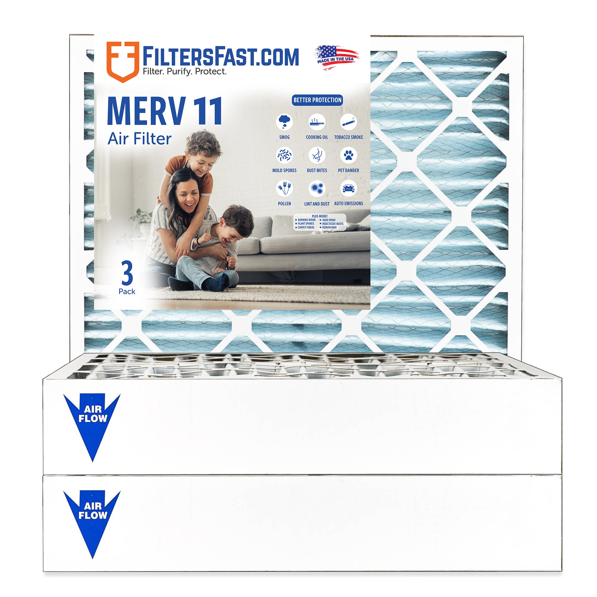 4" MERV 11 Furnace & AC Air Filter by Filters Fast® - 3-Pack