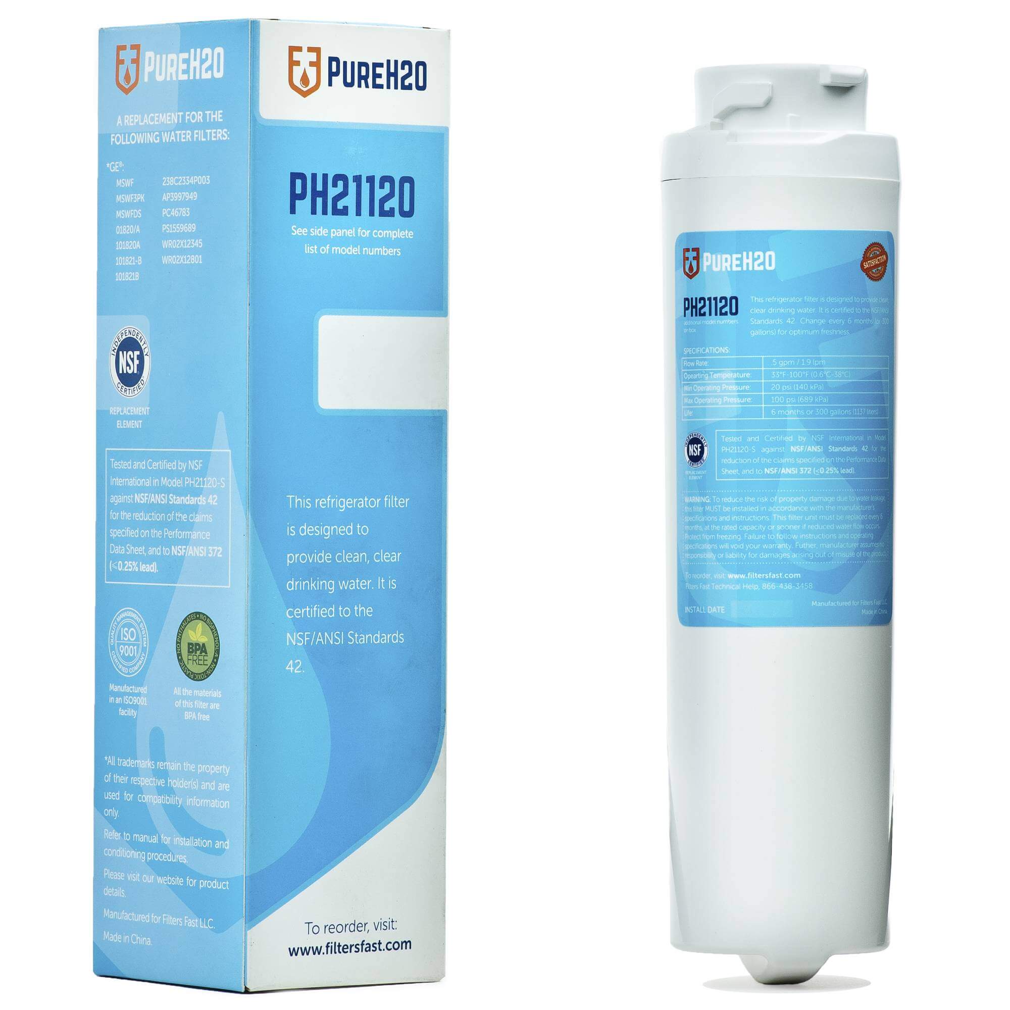 PureH2O PH21120 Replacement for GE MSWF Refrigerator Water Filter