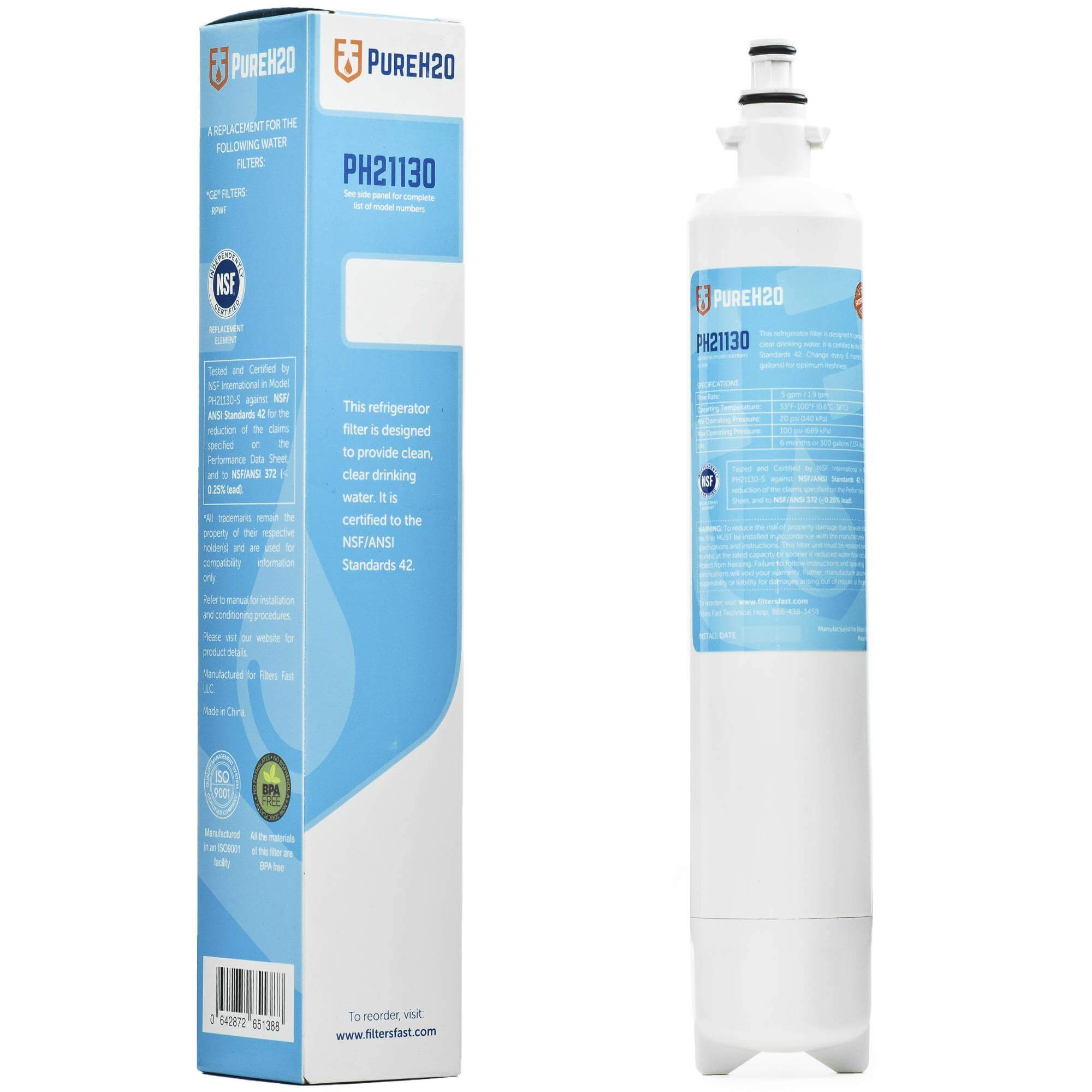 PureH2O PH21130 Replacement Refrigerator Water Filter
