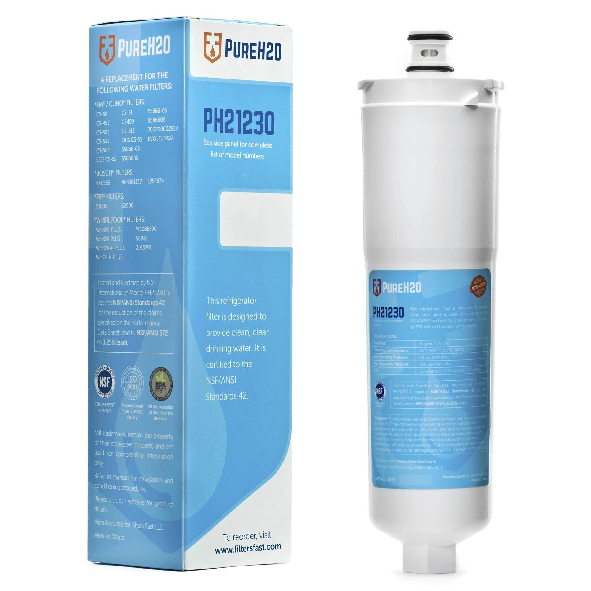 PureH2O PH21230 Replacement Refrigerator Water Filter