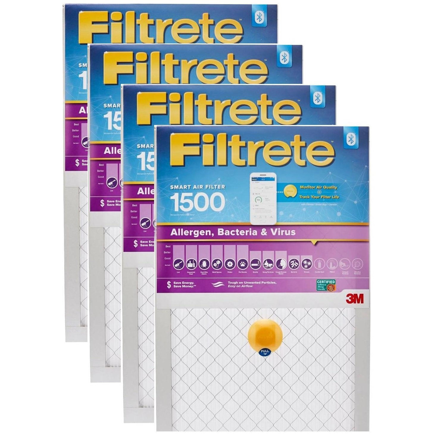 Filtrete Smart Air Filter S-2012-4 24"x24"x1, 1500 MPR 4-Pack