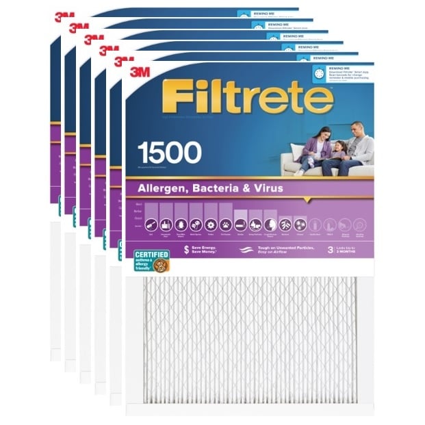 3M Filtrete 1500 MPR Allergen, Bacteria & Virus Air Filter (Purple) 6-Pack