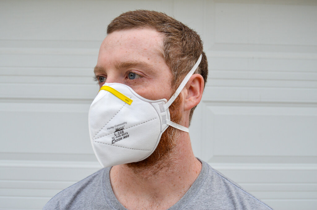 Adult male wearing rz disposable mask