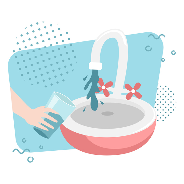 water in home with glass and sink illustration